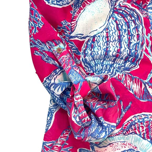 Talbots Coverup XS Pink Blue Shell Print Sheer Beach Blouse - Picture 6 of 9